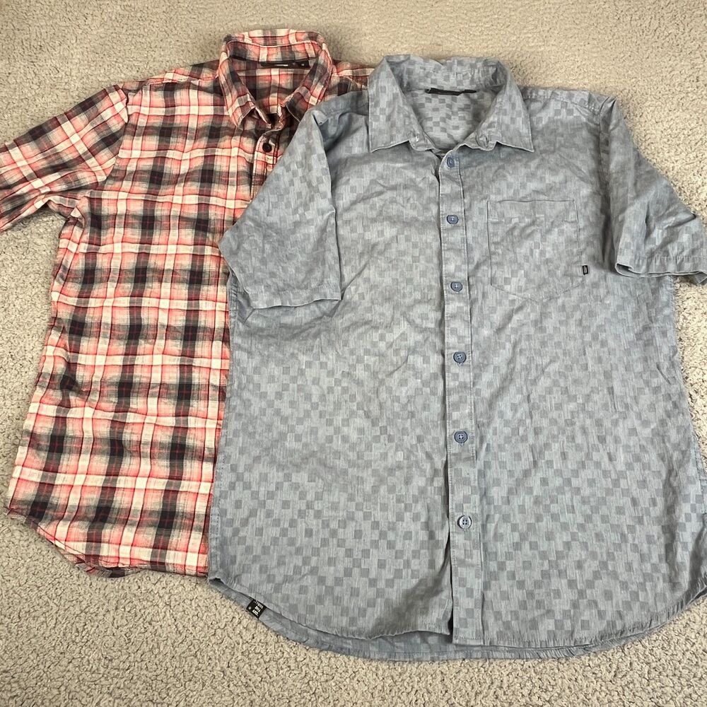 LOT OF 2 VANS Shirt Men Medium Blue Red Plaid Button Pocket Surfer Skater School